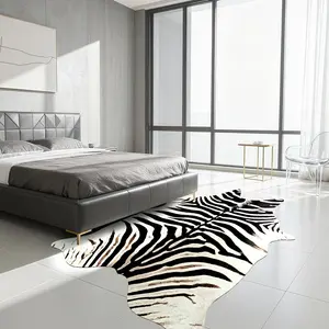 6.2x7.0 Feet Zebra Print Area Rug, Faux Cowhide Rug,  Faux Skin Cowhide Animal Design Mat, Faux Suede Indoor Floorcover,Animal Area Carpet Western Decor for Living Room,Bedroom, Non-Slip, Reddish Brown, Black/white, 4.6x5.2, 5.2x6.2, 6.2x7.0 Feet