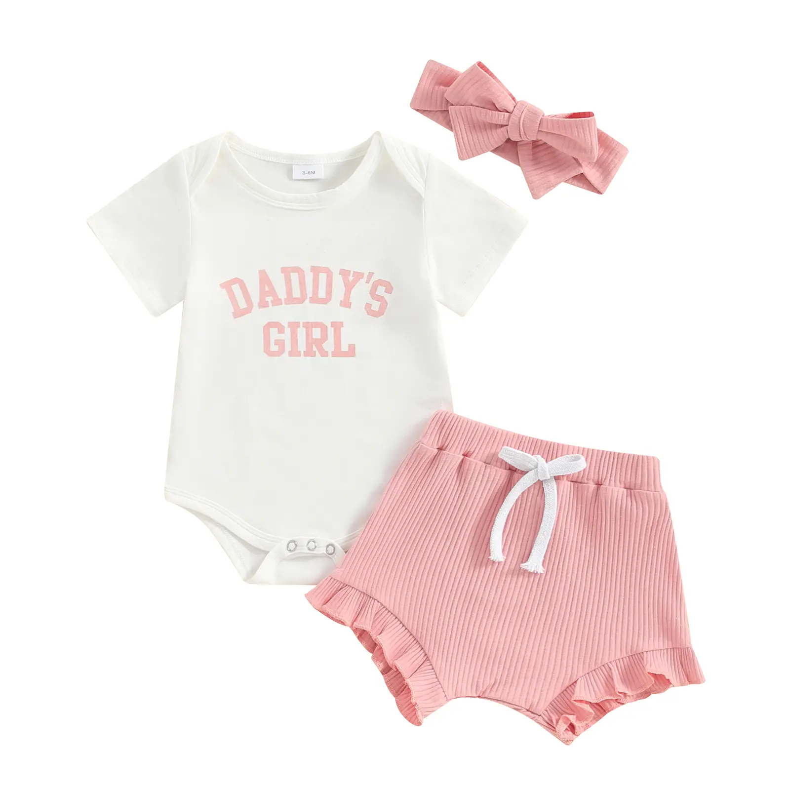 Daddy's Girl Baby Clothes Newborn Short Sleeve Romper Ribbed Shorts Headband Sets 3Pcs Infant Summer Outfits 0-18 Months