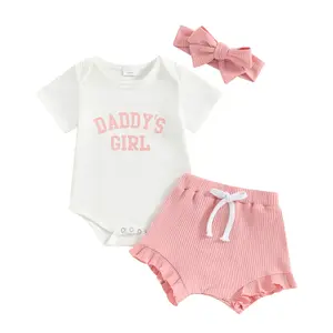 Daddy's Girl Baby Clothes Newborn Short Sleeve Romper Ribbed Shorts Headband Sets 3Pcs Infant Summer Outfits 0-18 Months