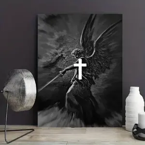 1 piece/set Frameless Canvas Painting Print Poster, Classic Black and White Illustration Art, Angel with the Sword, a perfect gift for religious culture enthusiasts, and an ideal gift for bedroom, living room, kitchen, dorm hallway, mural, wall decoration