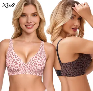 XWB Jelly Bra Girlfriend Comfortable Bra, Full Cup Design, Lift up Bra, High Comfort, No Steel Rim, Soft Pads, Leopard Pattern Bra, Seamless T-shirt, Deep V Daily Bra, Breathable and Elastic, Suitable for Daily Wearing