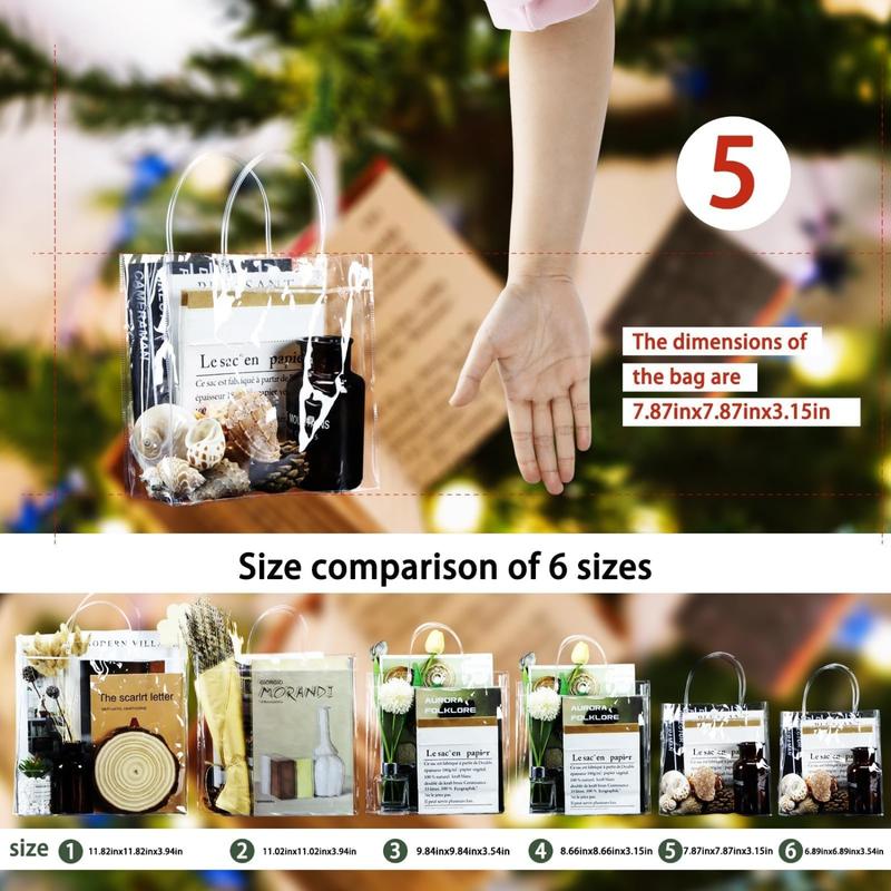 Pack of 16 Clear PVC Gift Bags with Handles,7.87" x 7.87" x 3.15"Reusable Goodie Tote Bags with Ribbons and Tags,Foldable Party Favor Bags for Weddings,Valentine'S Day,Hand Tools Kits,Springtok home tool