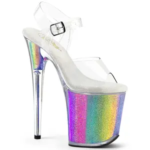8 Inch Heel FLAMINGO-808RG-01 Clear Rainbow Glitter High Heels Elegant
