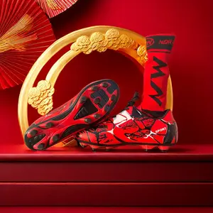 Red Unisex Football Rugby Shoes, Anti Slip Breathable Athletic Cleats, Comfortable Outdoor Training Soccer Sneakers for Men Women
