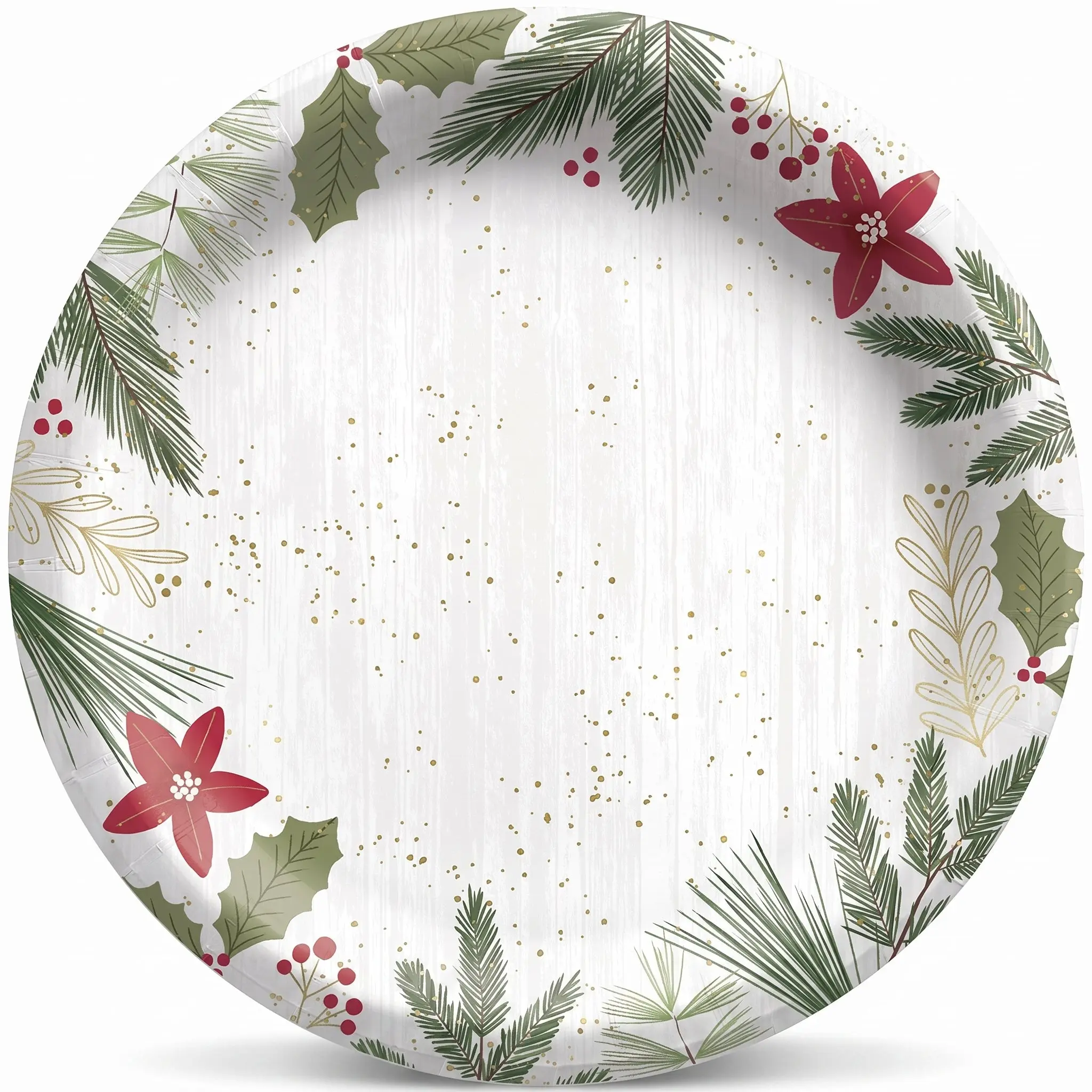 Festive Holly Berry Christmas Paper Plates - 6.75 Inch