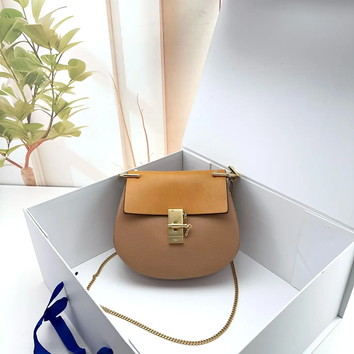 Pre-owned Chloe B. Tan Leather Two Tone Flap Chain Crossbody Bag 0804 RAYE 22178434