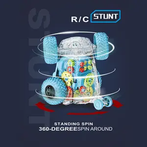 Remote Control Stunt Car for Kids 360 Flip RC Car Transparent Gear Light Electric Toy 4 Channel Radio Control Car Spinning Tumbling Drift Toy for Boys Girls Birthday Gift Christmas Easter Cool Toy