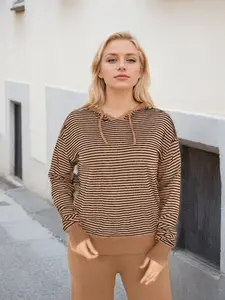RED MARINE Women's Basic Striped Sweatshirt Set - Comfortable and Stylish Athleisure Outfit for Everyday Wear, Casual Clothing Long Sleeve Womenswear