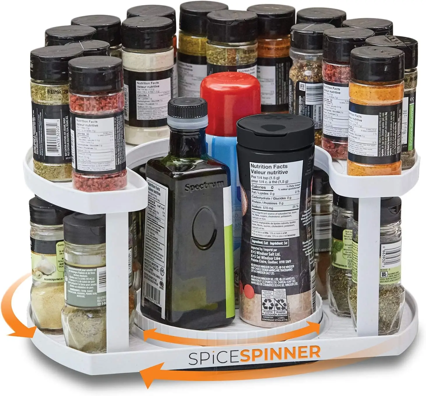 Stow-n-Spin 2-Tier Spice Rack Organizer for Cabinet I Rotating Lazy Susan Spice Organizer Holds 40 Spice Jars I Countertop & Pantry Spice Shelffor Kitchen Organization & Storage