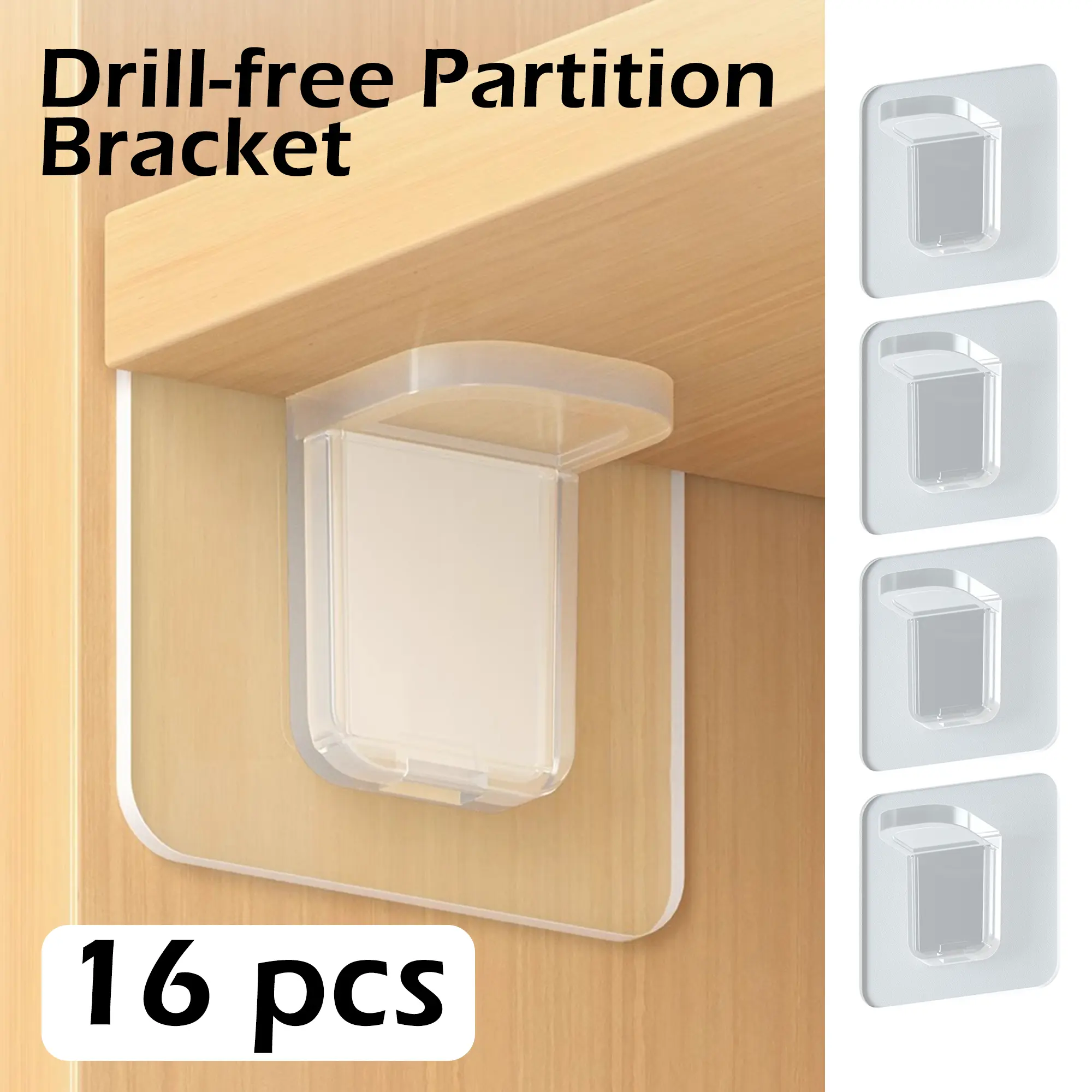 16 Counts Shelf Support Pegs, Self-Adhesive Partition Pins, Smooth Surface Punch-Free Brackets for Cabinets
