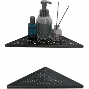 Black 10'' Corner Shower Shelf 2 Pack, Triangular Shower Corner Shelves 304 Stainless Steel Bathroom Shower Shelf for Tiled Wall, No Drilling Needed Matte Black