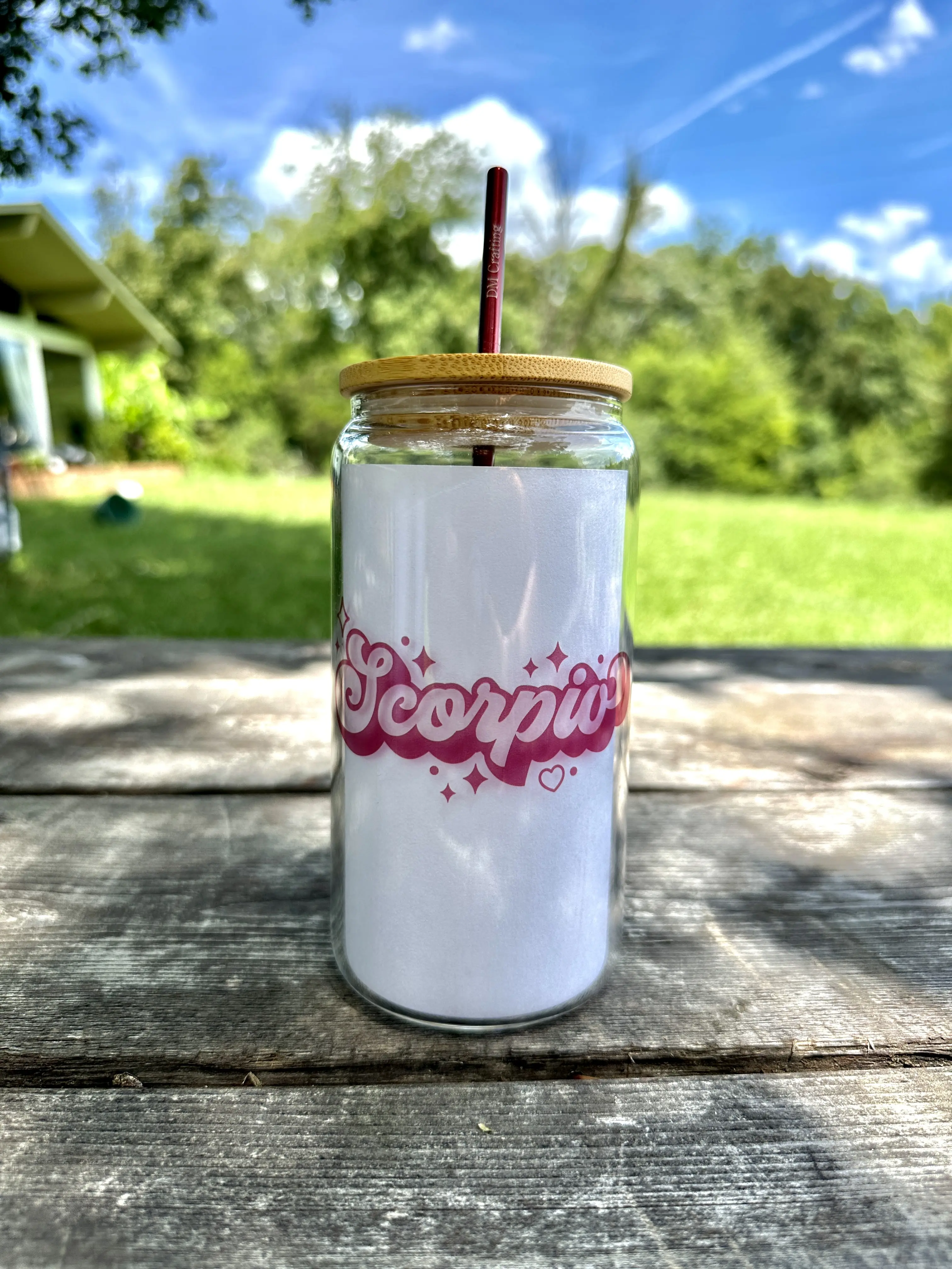 Zodiac Sign Glass Cup, Pink Scorpio 16oz Glass Cup