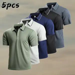 American sports style Polo shirt 5-piece set, quick-drying fabric + classic lapel, a set for playing ball, commuting, and outdoors, the gospel of lazy people Knit Sleeve Short Vintage