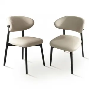 Empune Upholstered Dining Chairs Set of 2,Mid Century Modern Kitchen Chairs with Back and Wood Frame,Faux Leather Dinner Chairs (White + Black Legs, Set of 2)