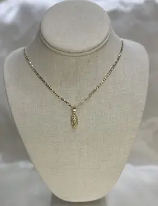 Gold Plated Virgen de Guadalupe Pendant paired with a Figaro Style Chain