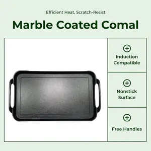 Neware double Griddle Marble coated COMAL for all types of stoves Aluminium Cookware Induction Nonstick Pan, Free Handles Included