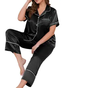 Plus Size Satin PJ Set - Cool & Comfy! Loungewear Pajama Nightwear Womenswear Tee Tropical Viscose Homewear Shirt Fit