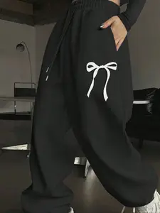 Tween Girls' Basic Casual Fashion Sweatpants, Butterfly Print Y2K Style, Relaxed Fit Wide Leg Design, Perfect for Autumn Winter Seasons, Womenswear