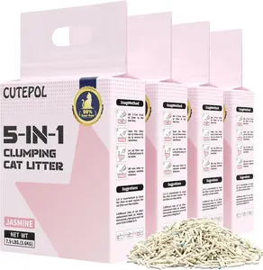 Mixed 5-in-1 Clumping Cat Litter 31.6 lb, Odor Control and Rapid Clumping, Water Absorbent and Flushable, Dust-Free, Multi-Cat, Bentonite Tofu Cat Litter, Jasmine, 7.9lb/Bag