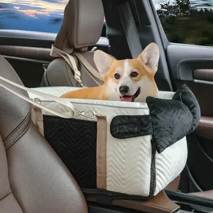 Adjustable Portable Center Console Dog Car Seat for Small Dogs Removable Cat Booster Seat with Safety Belt Cushion Anti-Collapse for Puppy Kitten Up to 15 Lb