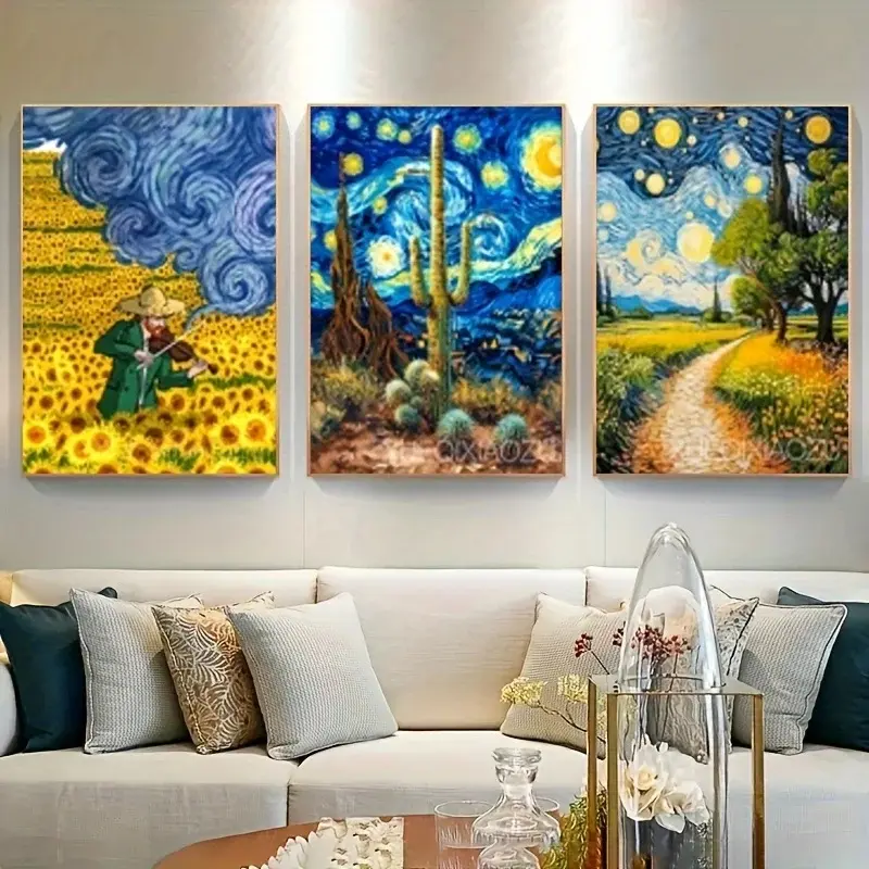 3pcs/set Van Gogh Art Painting Collection: Beautiful and Colorful Starry Night, Painting Craft for Home Wall Decoration