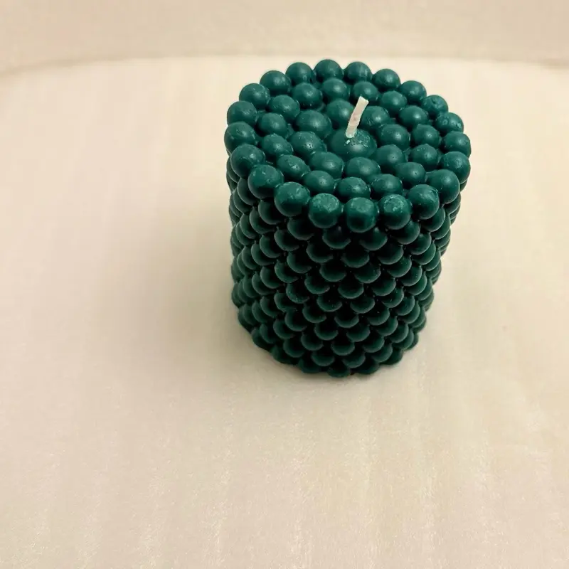 Beaded Cylindrical Candle - Green Bead Design - Product Title Based on Given Information