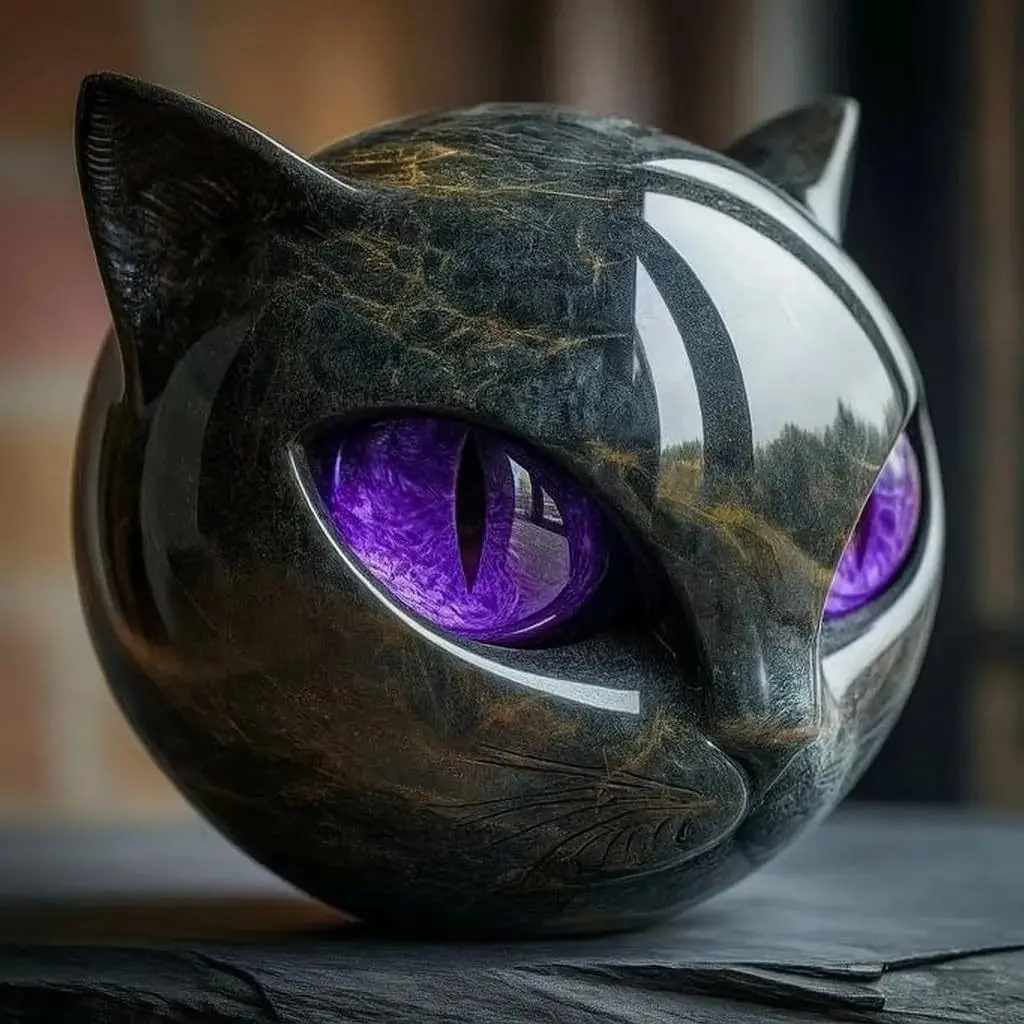 Luxury Cat Stone Sculpture, Elegant Cat Statue, Obsidian Kitten Figurine, Stylish Home Decor Gift, Creative Resin Ornament, Collectible Home Decor, Collectible Figure Decor, Decorative Sculptures, Decoration Figure