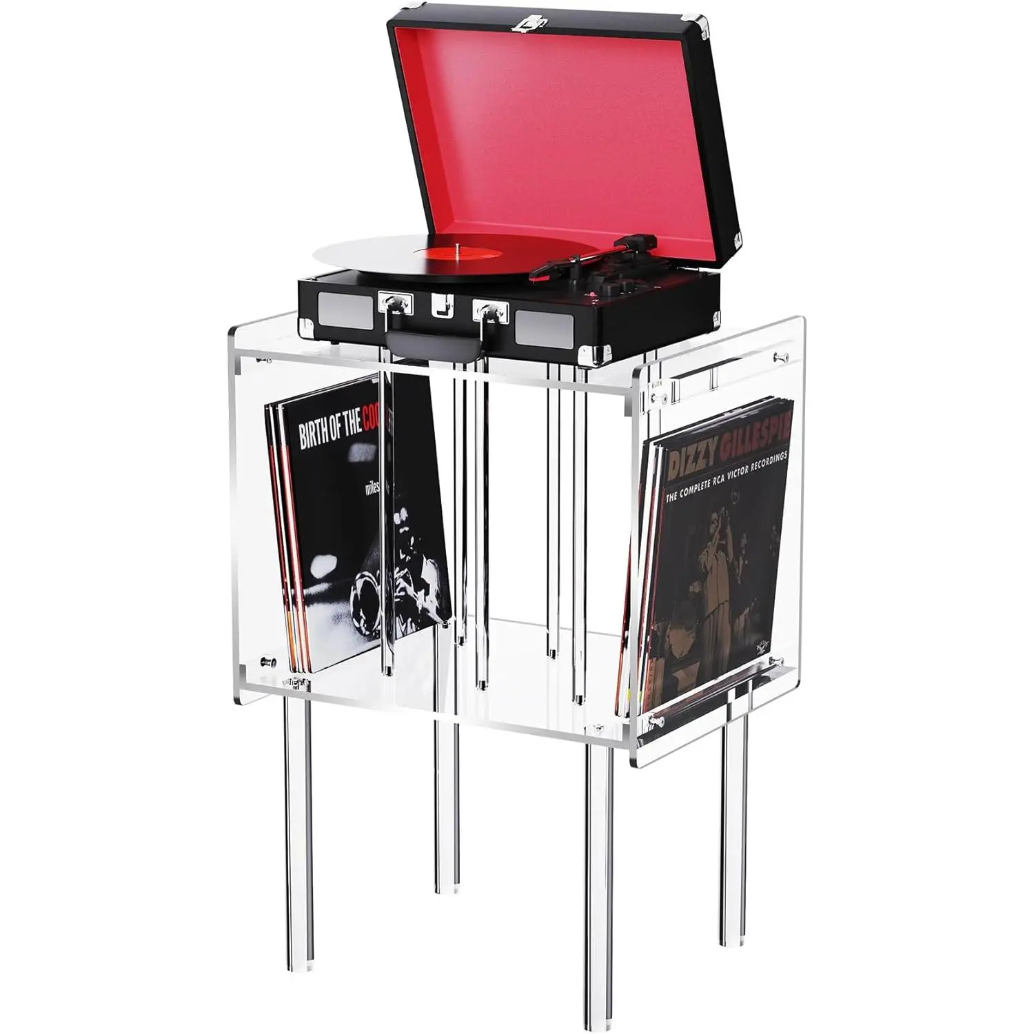 Solaround Clear Acrylic Record Player Stand with Vinyl Storage | Modern Turntable Side Table | Aesthetic Home Decor Gift for Audiophiles homedecor