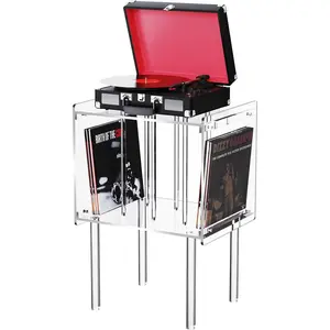Acrylic Record Player Stand with Vinyl Storage Clear Acrylic Side Table for Music Lovers and Collectors