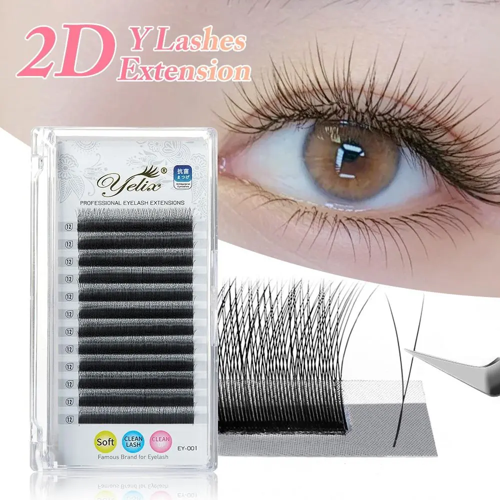 Yelix 2D Volume Lashes 0.10D 8-12mm Single Tip 2D Y Eyelash Extensions Professional Lash Extension Lightweight Premade Fans 2026 New