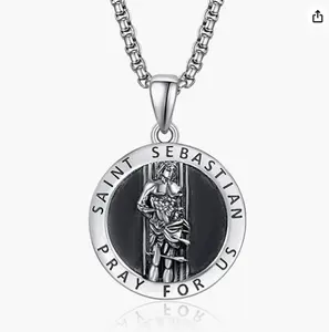 TANGPOET Saint Sebastian Necklace for Men 925 Sterling Silver St Sebastian Medal Medallion Necklace Protection Jewelry Religious Gifts