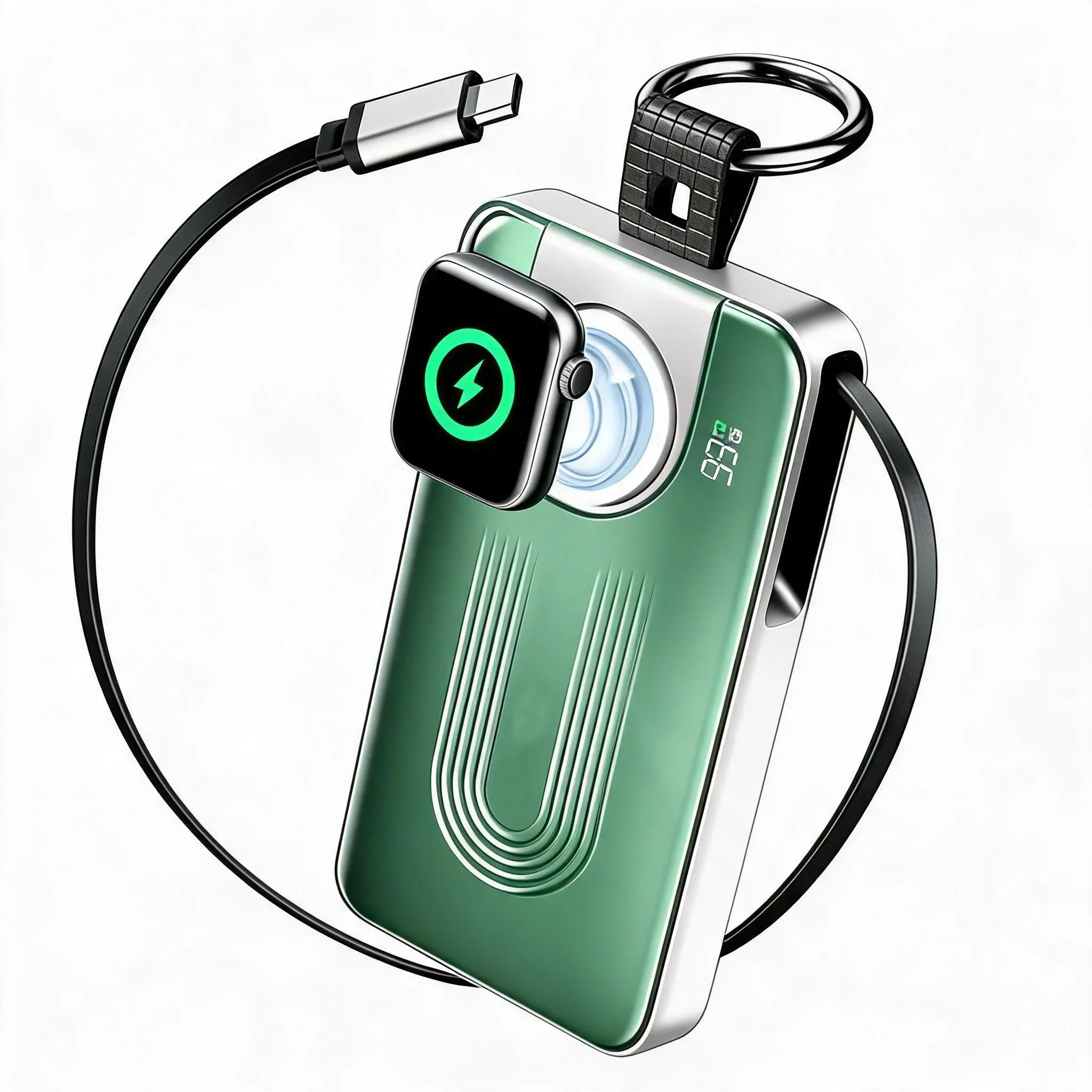 10000mAh Compact Magnetic Portable Charger, Mobile Accessories with Retractable Adjustable Magnetic Data Cable - Wireless Charging for Smartphones, iWatch & iOS Devices Emergency Power Bank Travel Battery Pack