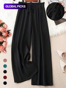 【plus size】 solid knot front elastic waist wide leg pants, basic casual comfort loose trousers for lady daily wear, women's back to school going out bottoms for spring & summer, summer outfits