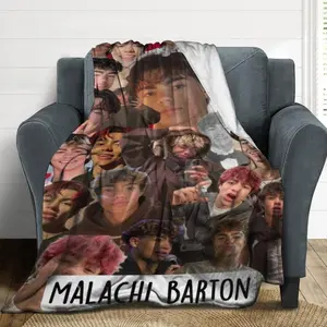 Malachi Barton Flannel Blanket - Soft All-Season Throw with Expressive Expressions & Hairstyles, Retro Personalities Design in Reds, Browns, Blacks, Whites, Perfect for Home, Office, Sofa - Ideal Birthday/Christmas Gift for Fans