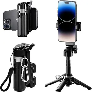 2026-New Mini Selfie Stick Tripod, Extendable Grip Phone Tripod with Detachable Remote Pocket Size,5-in-1 Mini Phone Grip, 10m Wireless Shutter, Vlog Livestreaming Photography