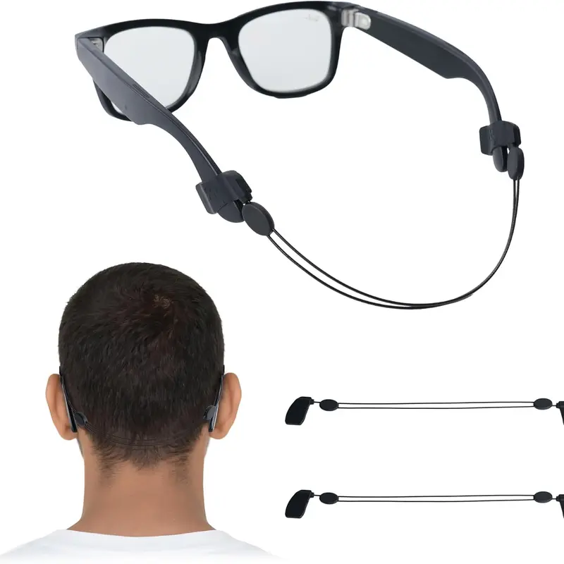 sohochic HiBloks Silicone Bead Eyewear String Holder - 2-Piece Adjustable, Soft, Breathable, Plain, Tailless, Comfortable 15in Durable Eyeglass Strap for Smart Glasses, Meta Glasses Gen 2, HSTN Wearables, Daily Use