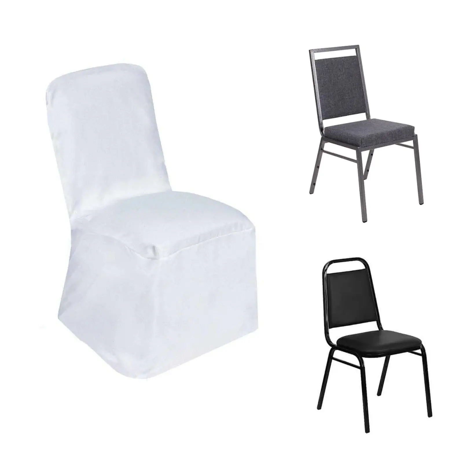 Polyester Chair Slipcover, Square-Top Slip-On Fabric Cover for Banquet Chairs - Reusable Washable White Cover for Weddings, Parties, Chair Seat Slipcovers, Wedding Chair Covers