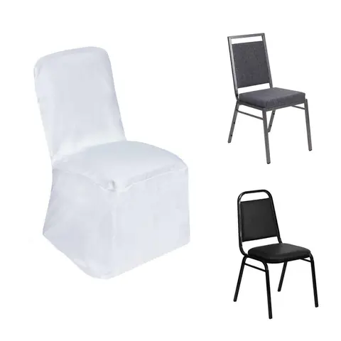 Classic Polyester Square-Top Dining Chair Slipcover - Durable Dustproof Slip-On Solution, Machine Washable Reusable White Option, Fits Square Top for Party, Wedding Events, Banquet Chairs