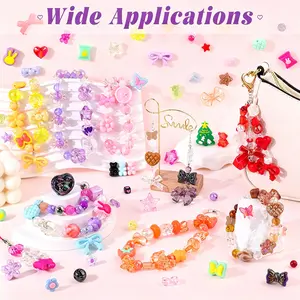 Kawaii Aesthetic Assorted Acrylic Beads Mix Cute Flower Bow Butterfly Candy Heart Gummy Bear Beads for Jewelry Making DIY Supplies for Bracelets Necklaces Keychains & Phone Charms