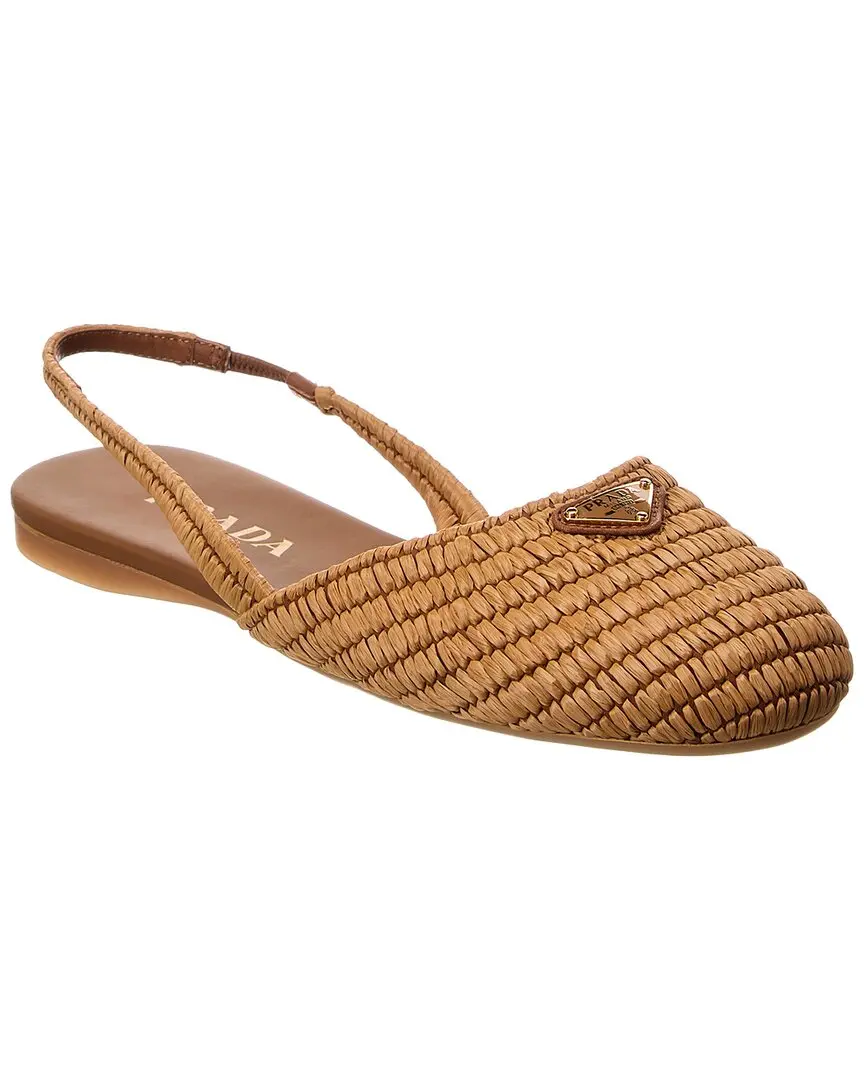 Prada Logo Raffia Flat