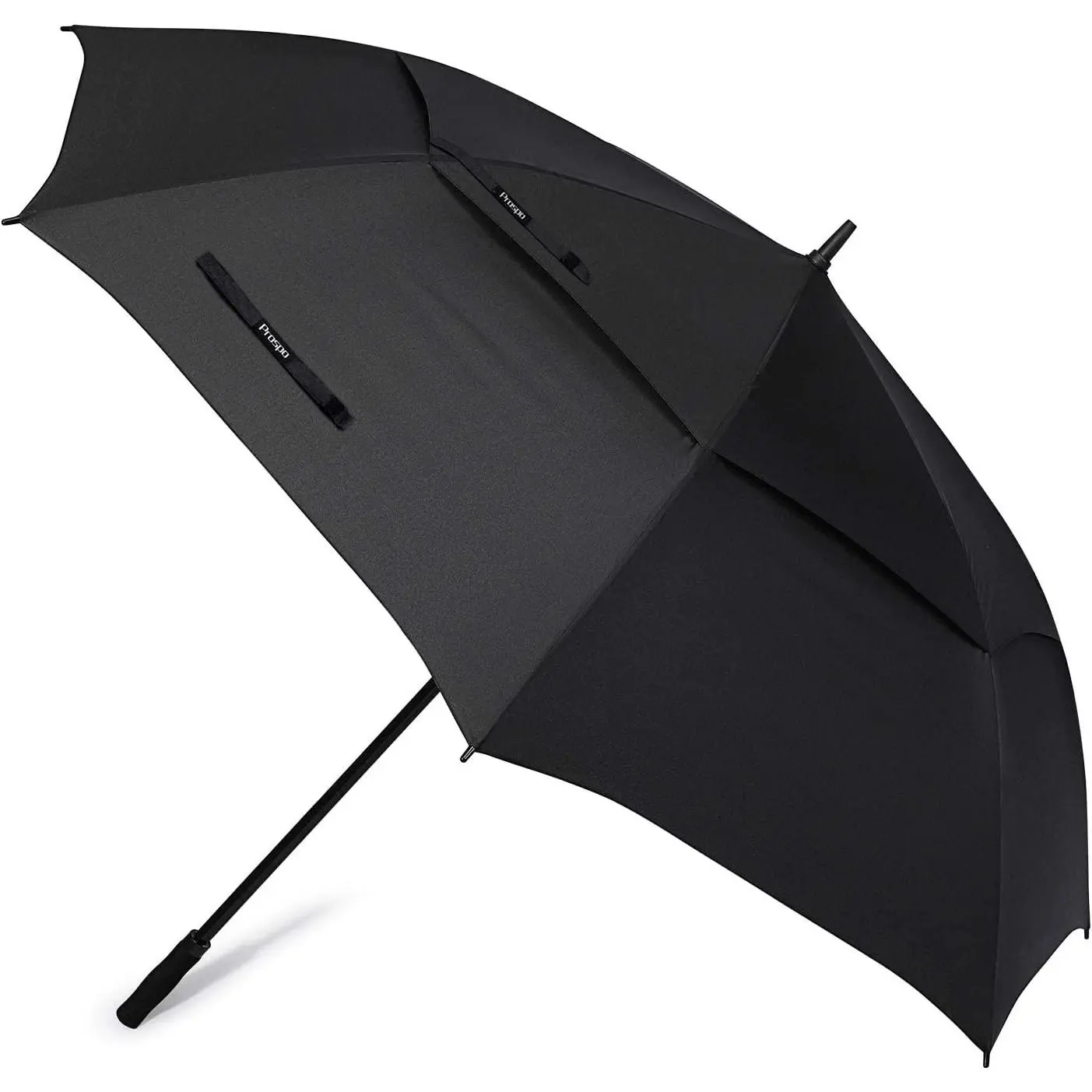 72-Inch Heavy-Duty Windproof Golf Umbrella - Automatic Open, Double Canopy, 210T Pongee Fabric, Fiberglass Frame, Vented, Heavy-Duty Protection for Golfers, Doorman, Family (Black XL, Beach-Ready)