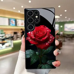 Red Rose Print - Phone Case Cover for Samsung Galaxy S9+/S10/S20+/S20 Ultra/S21 5G/S21+/S22/S23 PLUS/S24 Plus/S25/S25 Edge/Note 9/Note 10/Note 10+/Note 20/Note 725 Ultra - Anti-Drop - Tempered Glass Protective Back with Fashionable Trendy Design - Durable