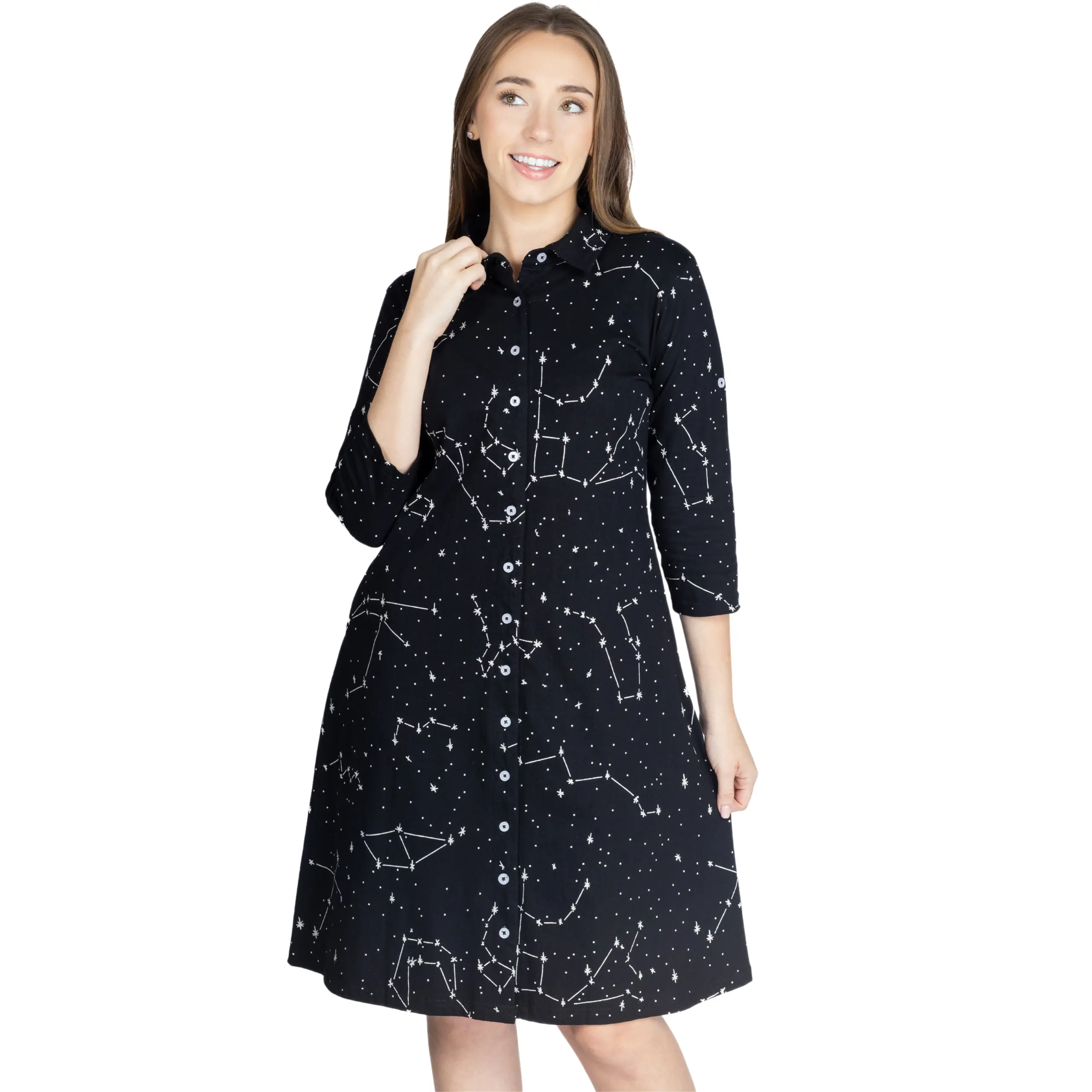 Constellations Glow-in-the-dark Button-Up Dress with Pockets