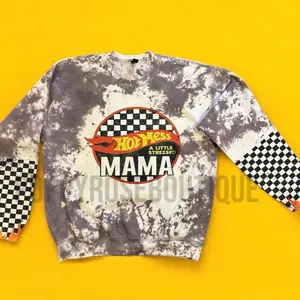 Hot Mess A Little Stressed Checkered Tie Dye Pull Over Sweatshirt with Mama Graphic Design