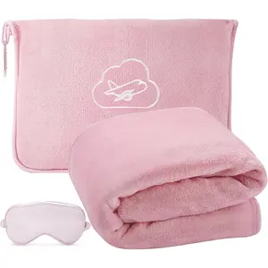 Travel Blanket, Airplane Blanket with Bag, Ultra-Soft, Warm & Lightweight, 65x40 in, Outdoor Blanket Essentials for Women, Men & , Included Eye Mask, Luggage Sleeve & Backpack Clip