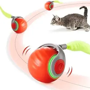 Moving Ball Cat Toys with Feather Tail, Rechargeable 2025 New Interactive Toy for Indoor Cats Exercise, Smart Interactive Kitten Rolling Ball
