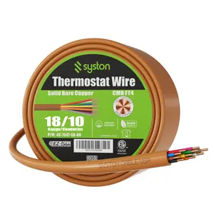 Syston 18/10 Brown Thermostat HVAC Cable 18 AWG 10-Conductor Solid Copper Wire 20-1000ft RoHS Compliant CL3R/FT4/CMR Riser Rated Indoor/Outdoor Use Low Voltage Ul Listed Intercom Ul Listed Signal Transmission