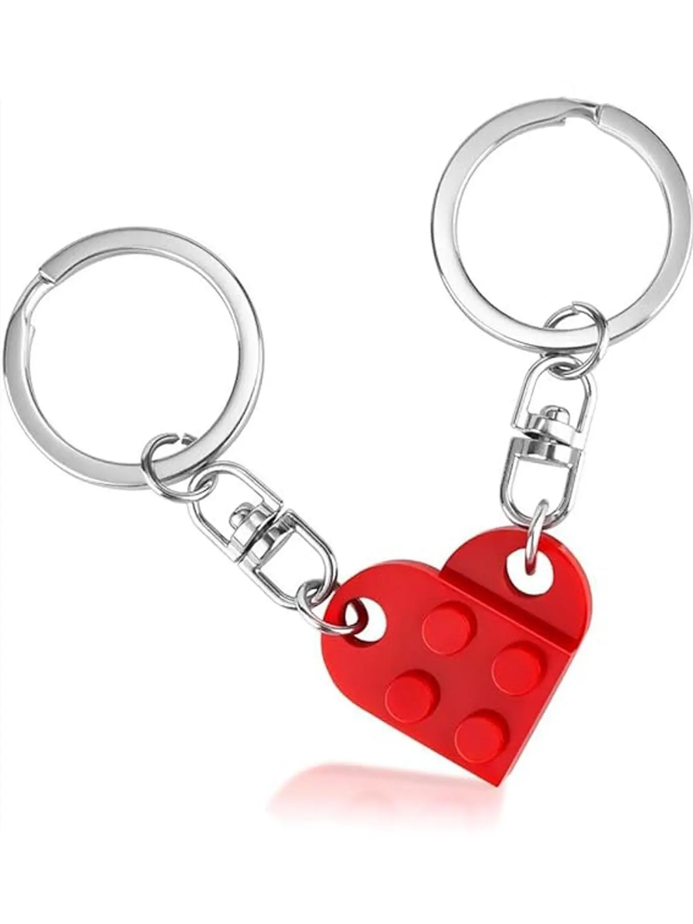 1set A Couple's building Block Trendy Cute Keychain Pendant,Couples Matching Stuff Gifts - Red Heart Keychain, Christmas Valentines Day Gifts for Boyfriend Girlfriend,Suitable for Daily Wear, Vacation Dates, and Other Occasions, Heart Keyring