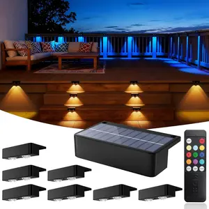 Solar Fence Lights Outdoor with Remote 8 Pack, Warm/Cool White & RGB 12 Modes, Deck Lights Solar  , Led Backyard Lights for Step Stairs Railing Balcony Patio Decor