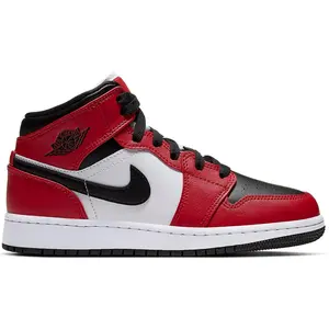 Youth Jordan 1 Mid Black/Black-Gym Red (554725 069) (GS)